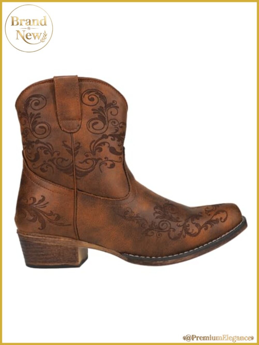 Faux Leather Snip Toe Ankle Boots Low Heel Embroidered Cowboy Booties